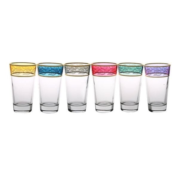 Classic Touch Decor Classic Touch CHBGM643 Assorted Colored Tumblers with Gold Design; Set of 6 CHBGM643